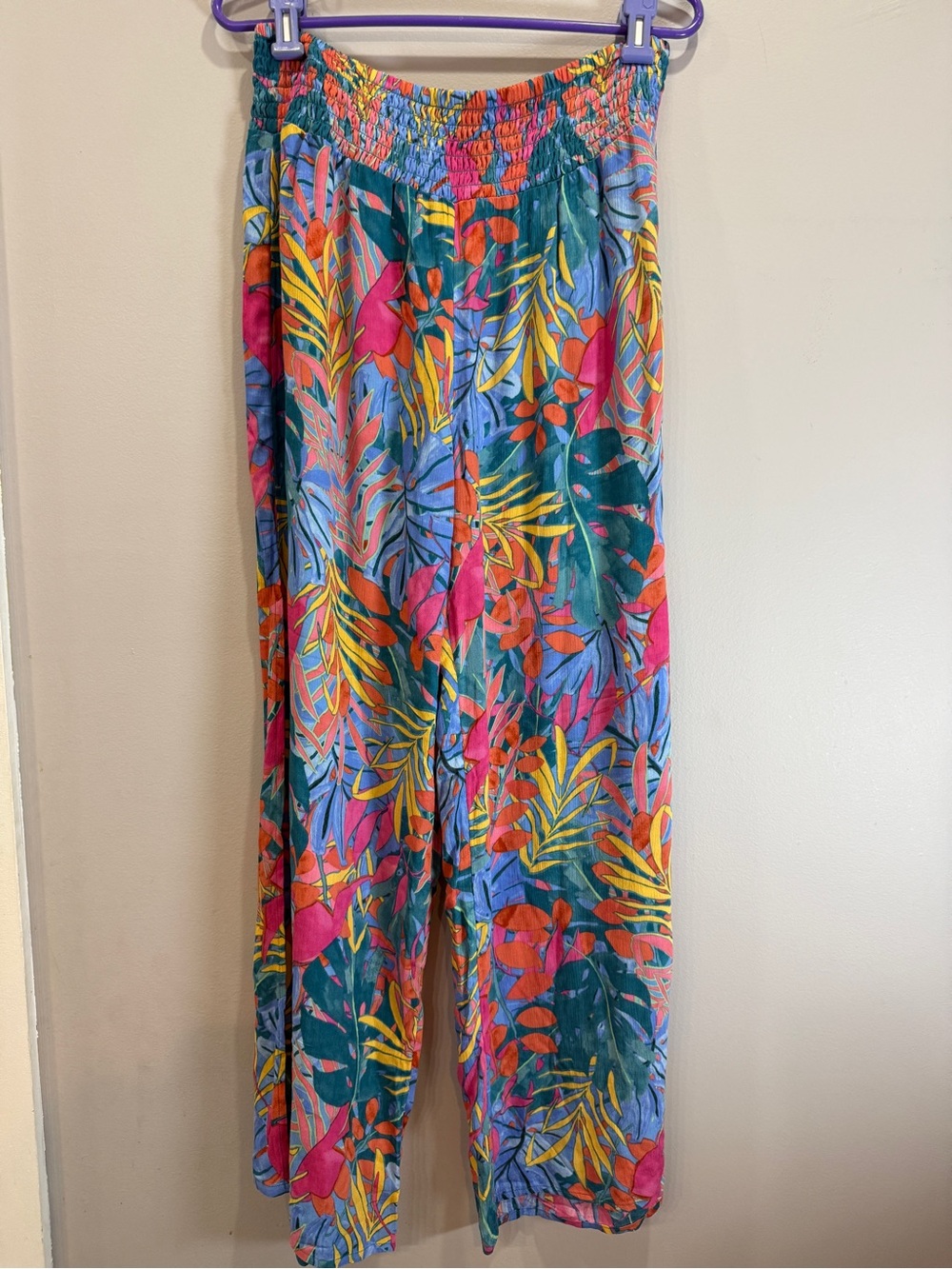 Kona Sol Teal Tropical Print Wide-Leg Pants
